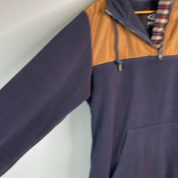 THE HOOKE Brand + Plenty Humanwear Tech Fleece Pullover Hoodie Navy Brown Zip L - Picture 5 of 13